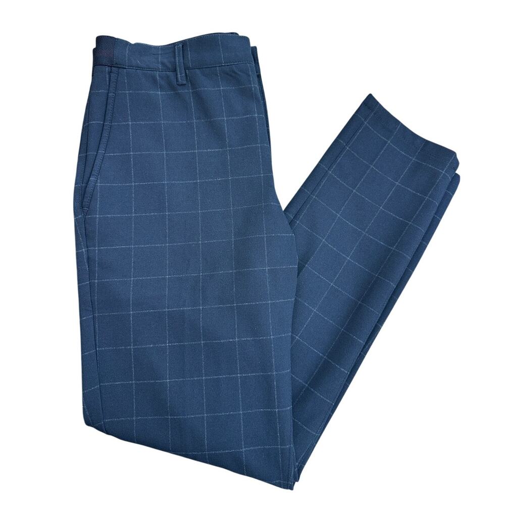 Zara Women’s Size M Navy Blue Windowpane Plaid Tapered Dress Pants